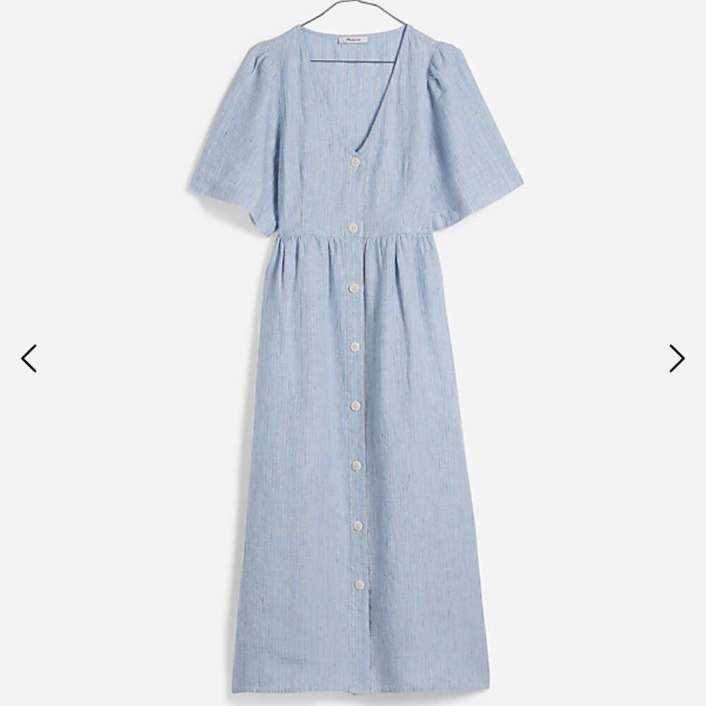 Madewell Cassie Button-Front Midi Dress in Linen, Medium